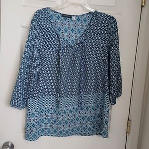 Teal and navy flowers top